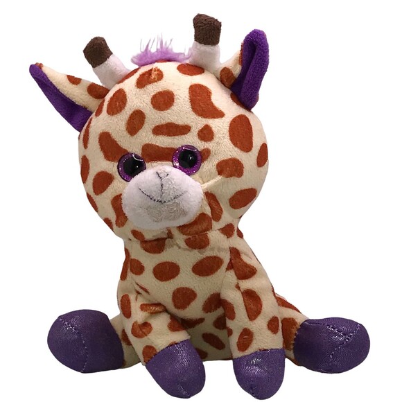 Giraffe Plush Cream Brown Spots Purple Feet & Ossicones Stuffed Animal 7” - Picture 2 of 4